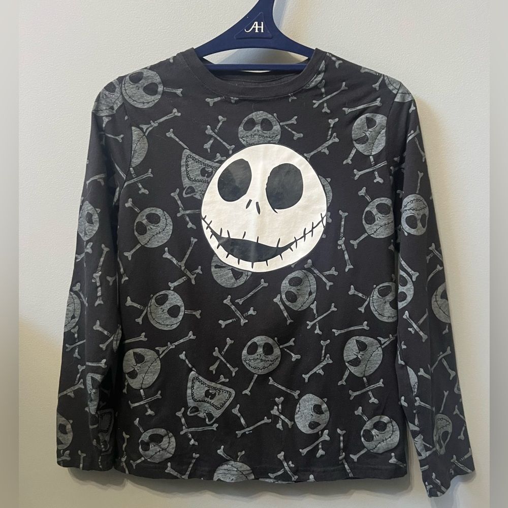 Disney Nightmare Before Christmas Long Sleeve Shirt Boys L 10 12 Halloween Gray